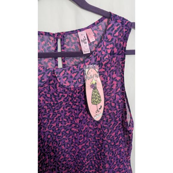 New Dolled Up by Fang Purple Leopard Chiffon Top Large Grunge Y2K Fairy - Picture 2 of 5